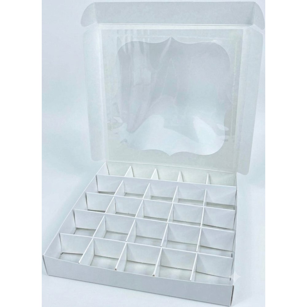 Коробка для печива та цукерок 20*20*3 см (біла з перегородкою для цукерок))
