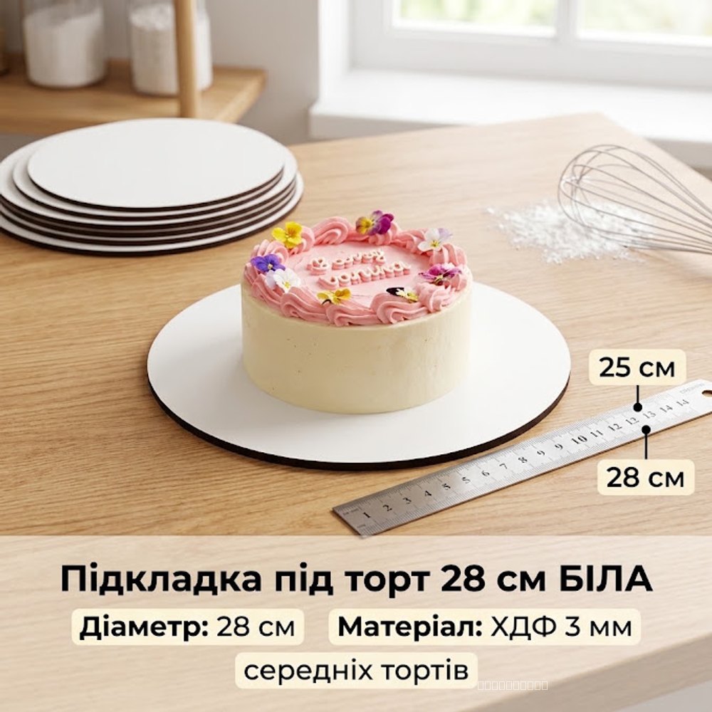 Підкладка під торт ХДФ 3мм Кругла 28 см (біла)