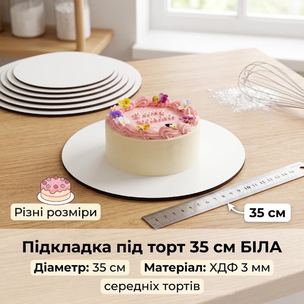 Підкладка під торт ХДФ 3мм Кругла 35 см (біла)
