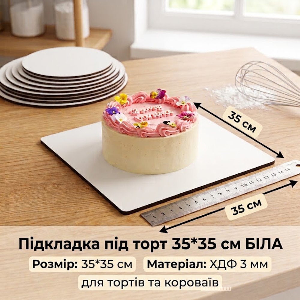 Підкладка під торт посиленна ХДФ 3мм Квадрат 35*35 см біла
