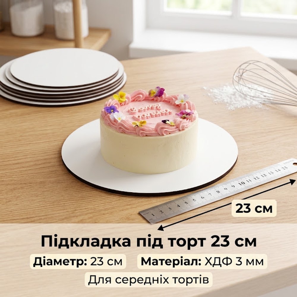 Підкладка під торт ХДФ 3мм Кругла 23 см (біла)