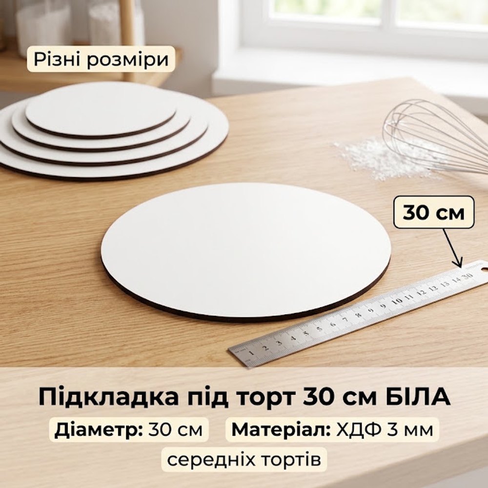 Підкладка під торт ХДФ 3мм Кругла 30 см (біла)