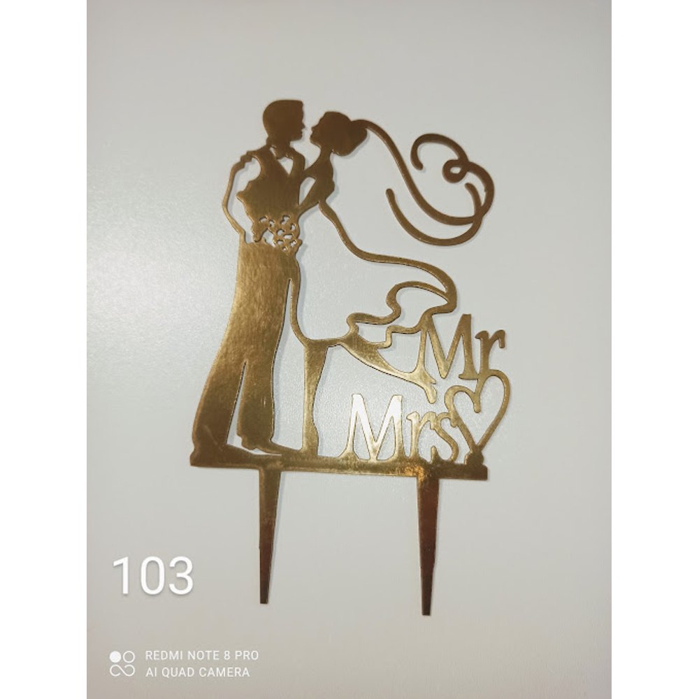Топер для торта «Mr & Mrs» із силуетом молодят(103)
