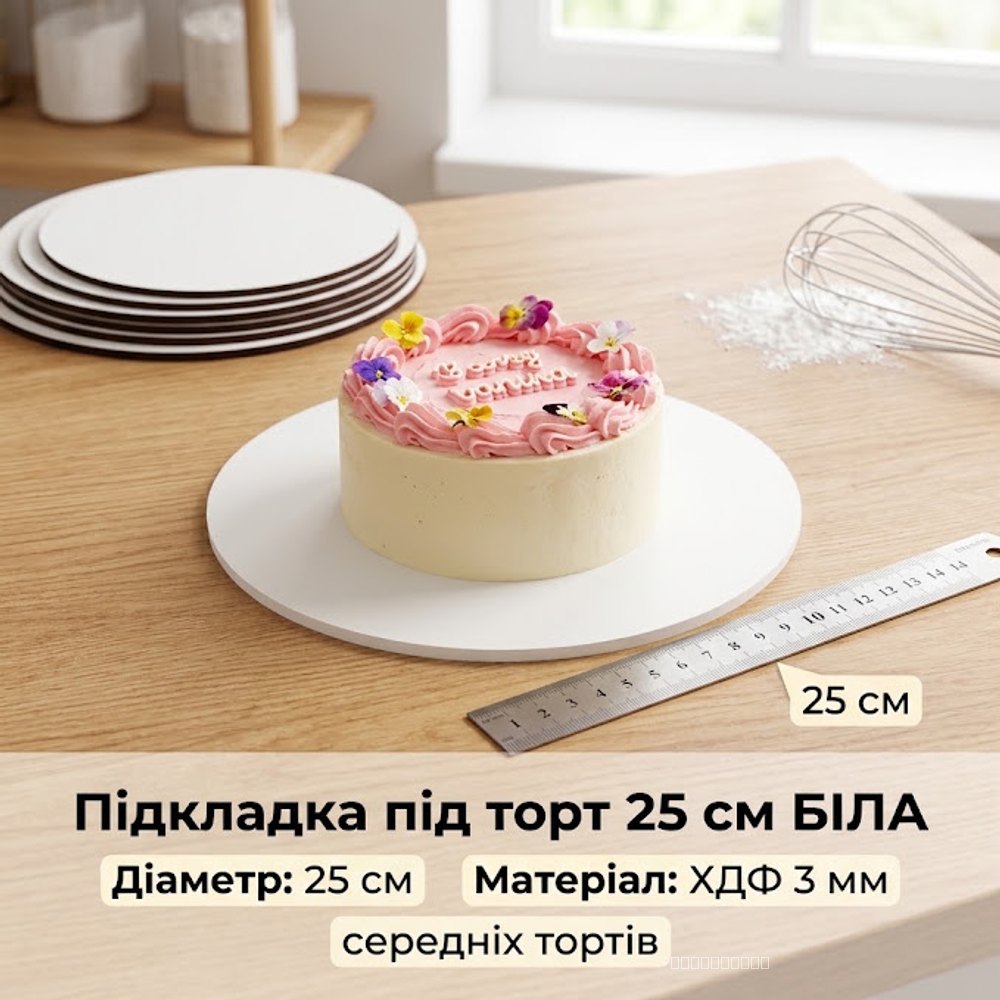 Підкладка під торт ХДФ 3мм Кругла 25 см (біла)
