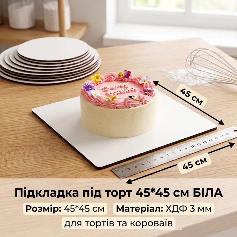 Підкладка під торт ХДФ 3мм Квадрат 45*45 (біла)